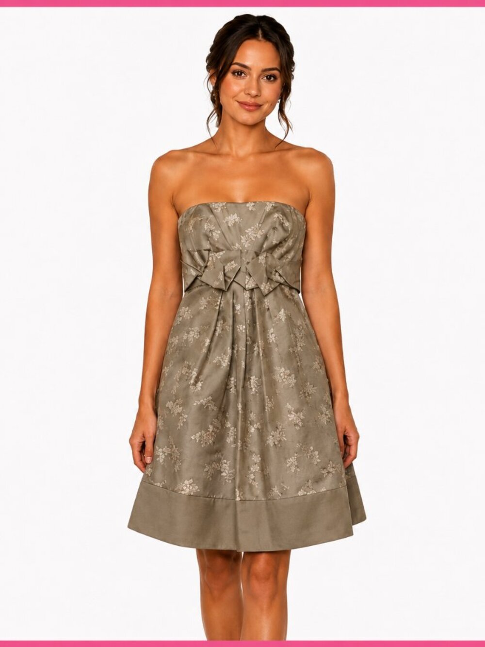 Women's BCBGMAXAZRIA Strapless Dress size 4 Taupe White Floral